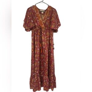Bohemian Floral Maxi Dress in Red and Orange
